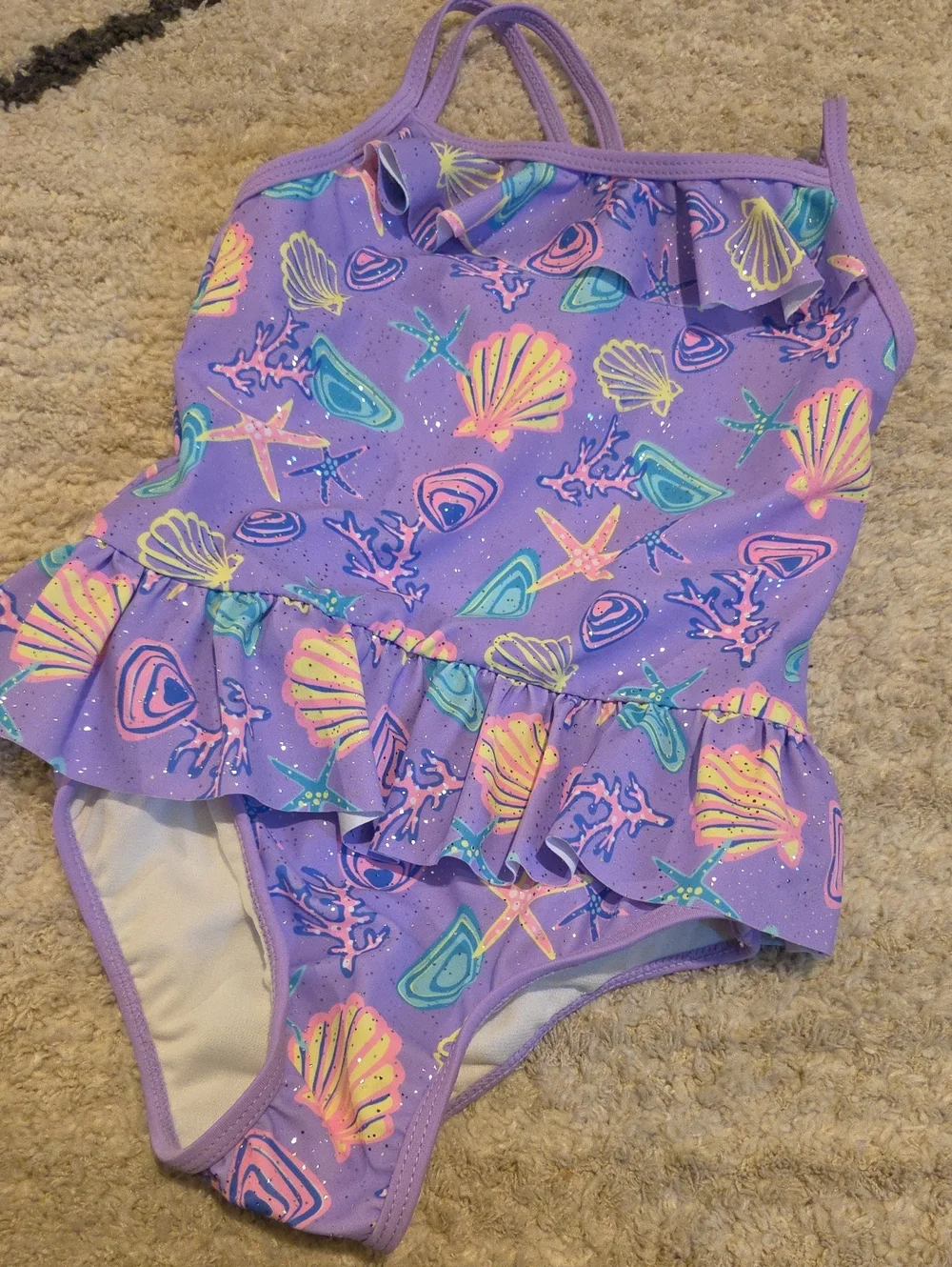 Girls' Lavender Seashell Ruffle One-Piece Swimsuit